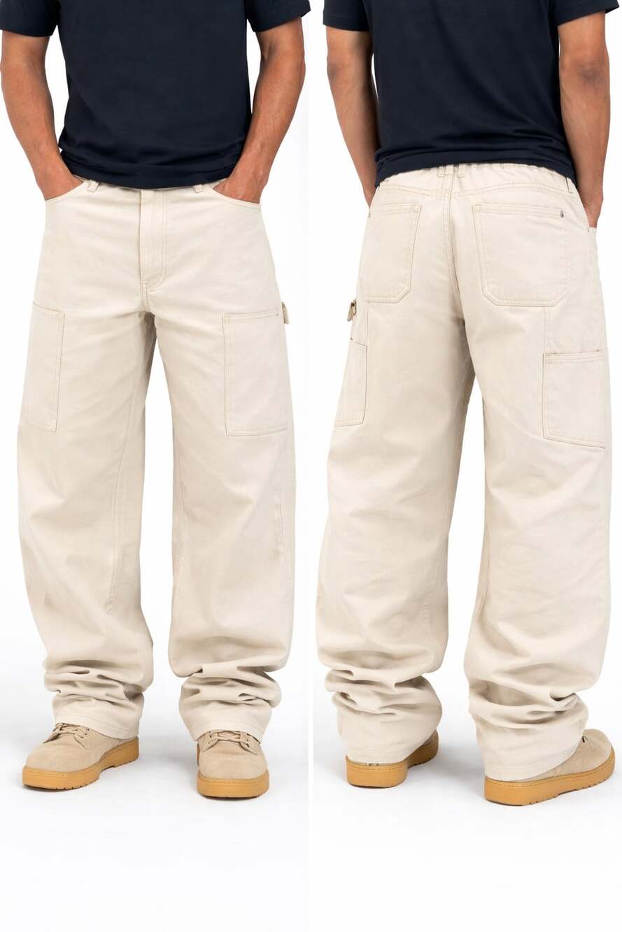 Vintage Hollister Loose Fit Double Knee Carpenter Pants in Cream 29 x 30